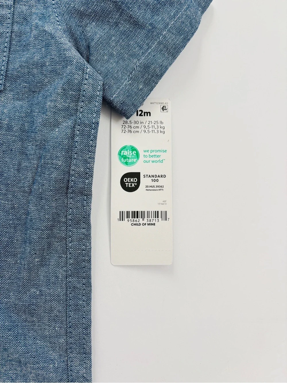 NWT Carters Child of Mine Baby Boy Chambray Romper 12M Blue Button One Piece New